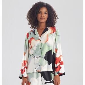 Natori Exotic Poppy Mandarin Notch Pajama Top Size Medium